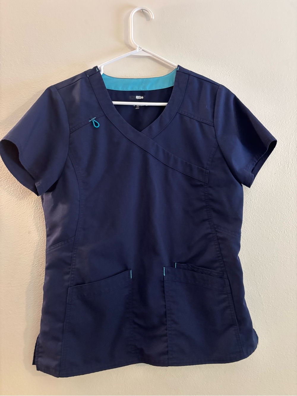 Scrubstar Navy Short Sleeve Scrub Top with Teal Accents